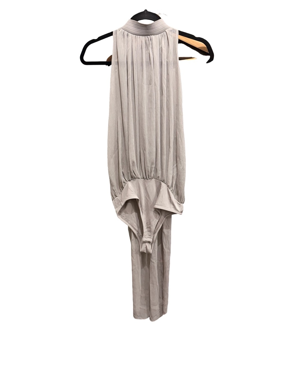 Zara Taupe Pleated High-Neck Sleeveless Bodysuit